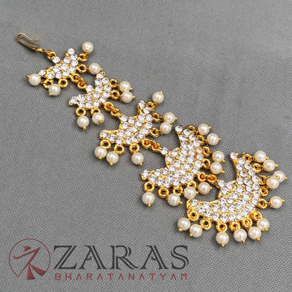 Bharatanatyam Dance Jewellery - 5 Lines Moon White Stone Netti Chutti image 3