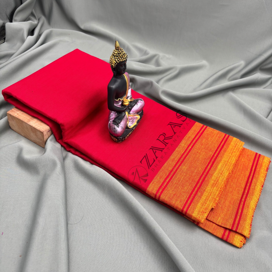 Bharatanatyam Dance Practice Saree - Red Mus Plain Border image 1