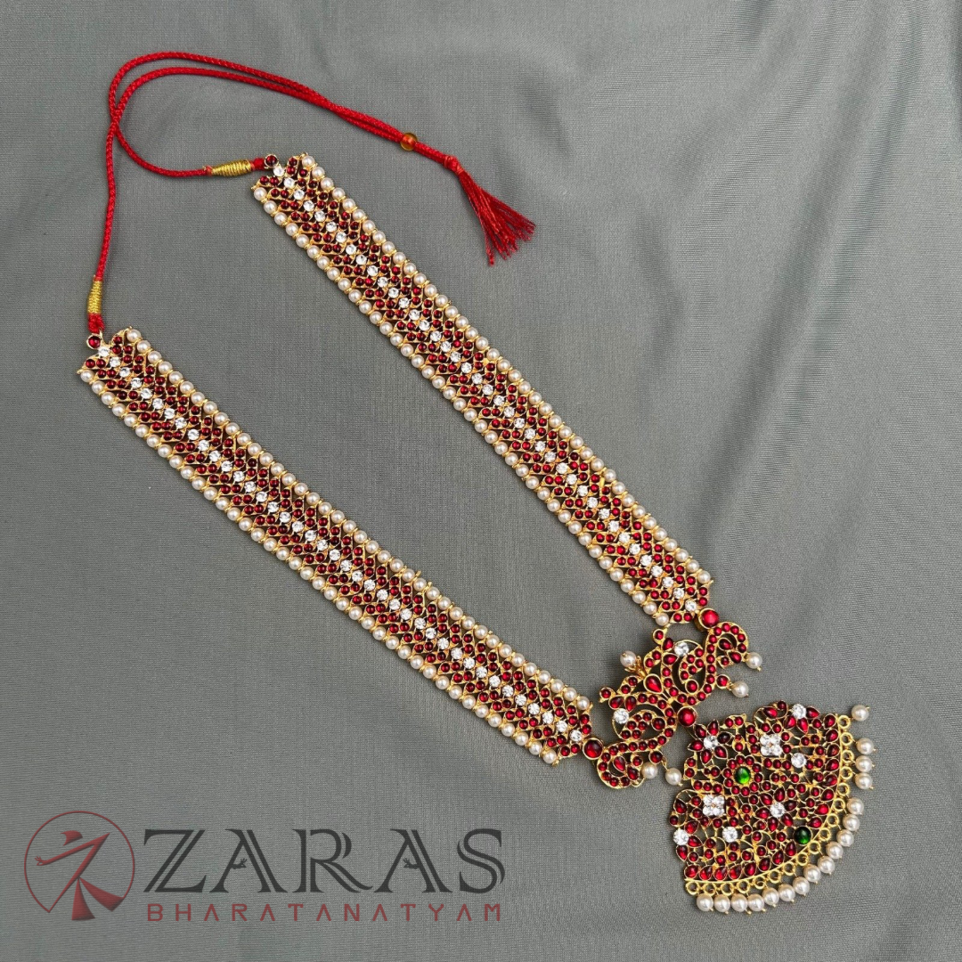Bharatanatyam Dance Jewellery - Haaram Red Kemp CS Me Pen S image 2
