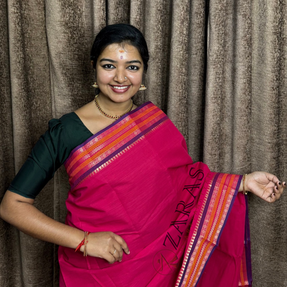 Bharatanatyam Dance Practice Saree - Pink with Violet Double Coin Border image 0