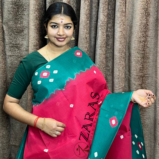 Bharatanatyam Dance Practice Saree - Pink with Green Bandini Saree image 0