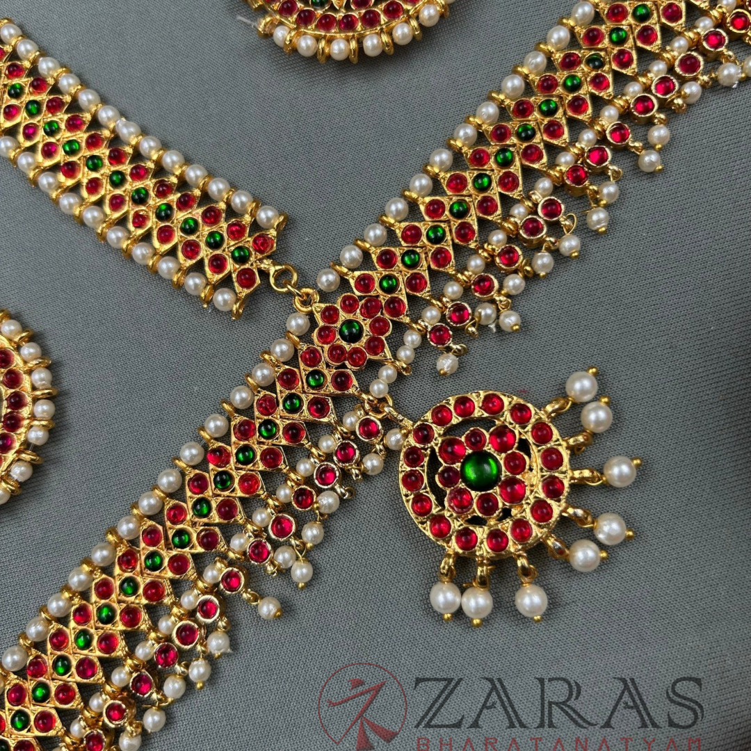 Bharatanatyam Dance Jewellery - Headset Round V PG Kemp Beads CS image 2