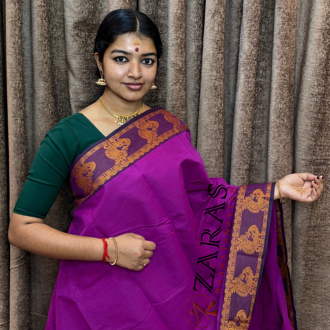 Bharatanatyam Dance Practice Saree - Purple Mus Peacock Border image 0
