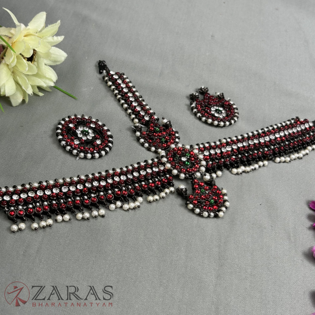 Bharatanatyam Dance Jewellery Black - Headset Sun & Moon Beads RG Kemp CS image 0