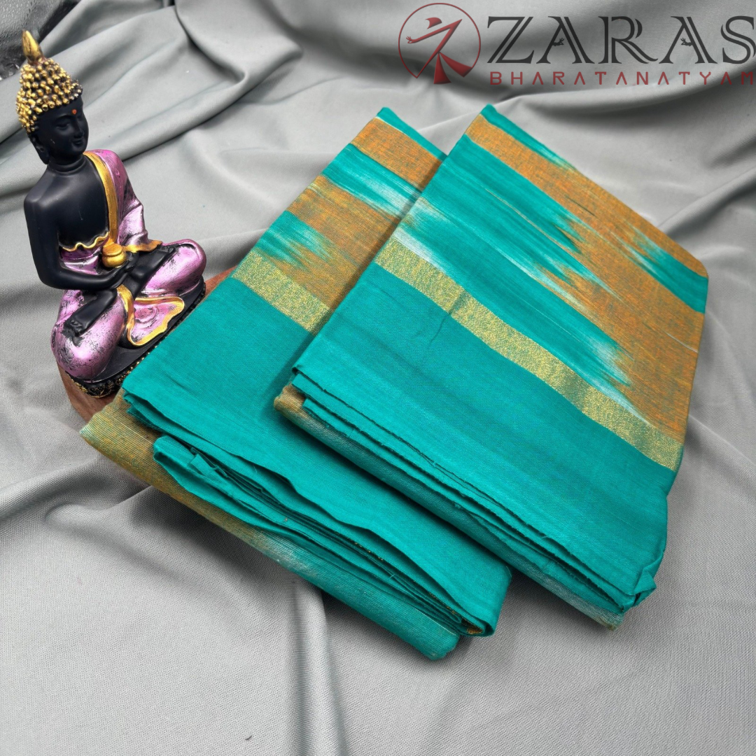 Bharatanatyam Dance Practice Saree - Green Beige Mixed Ikkat Saree image 2