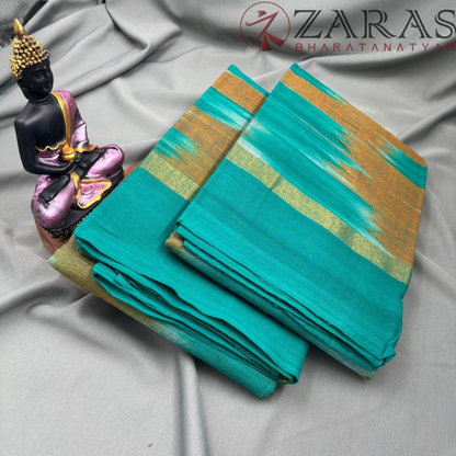 Bharatanatyam Dance Practice Saree - Green Beige Mixed Ikkat Saree image 2