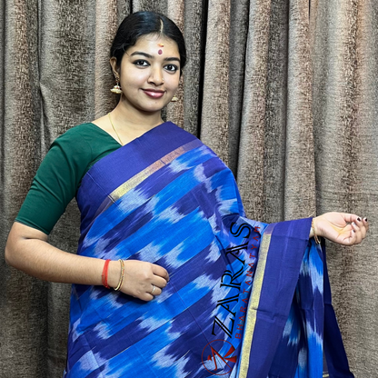 Bharatanatyam Dance Practice Saree - D Blue BL Mixed Ikkat image 0
