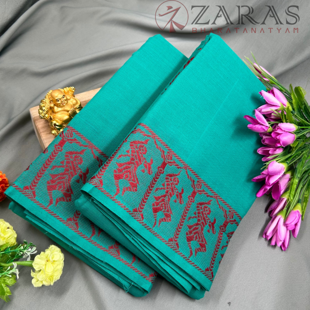 Bharatanatyam Dance Practice Saree - Sea Green with Red Doll Border image 1