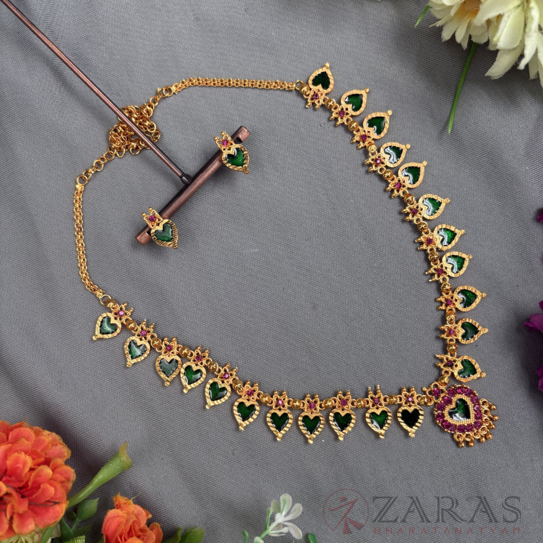 Bharatanatyam Dance Jewellery - Haaram Enamal FLower Design With Kammal image 0