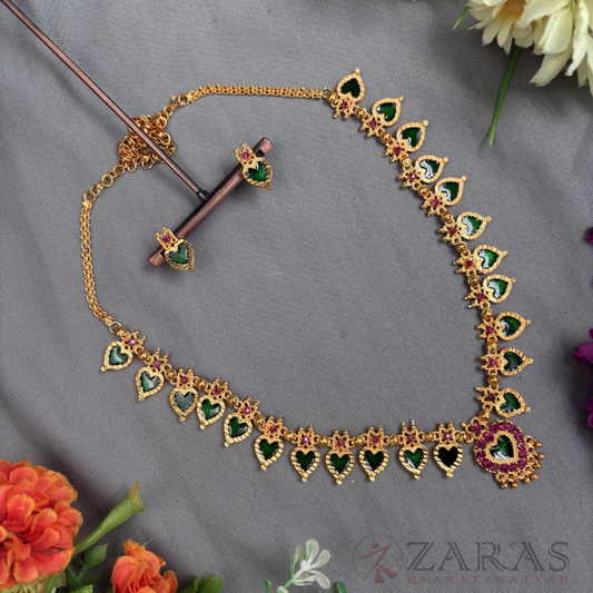 Bharatanatyam Dance Jewellery - Haaram Enamal FLower Design With Kammal image 0