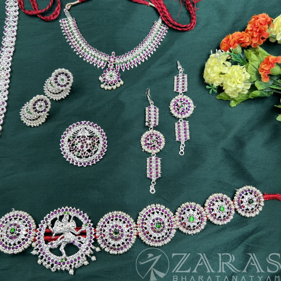 Bharatanatyam Dance Jewellery Silver - Full Set Kemp Kuchi Beads RGS image 2