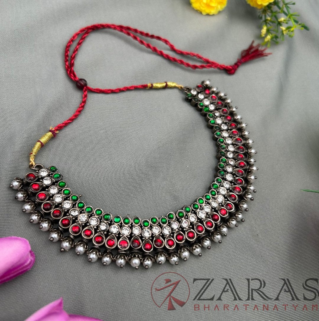 Bharatanatyam Dance Jewellery Black - Necklace 3 St RG Kemp CS with pearls image 1