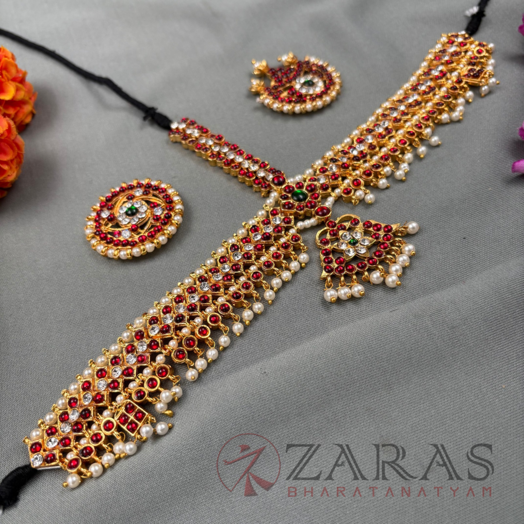 Bharatanatyam Dance Jewellery - Headset V & Leaf RG Kemp Beads CS image 2