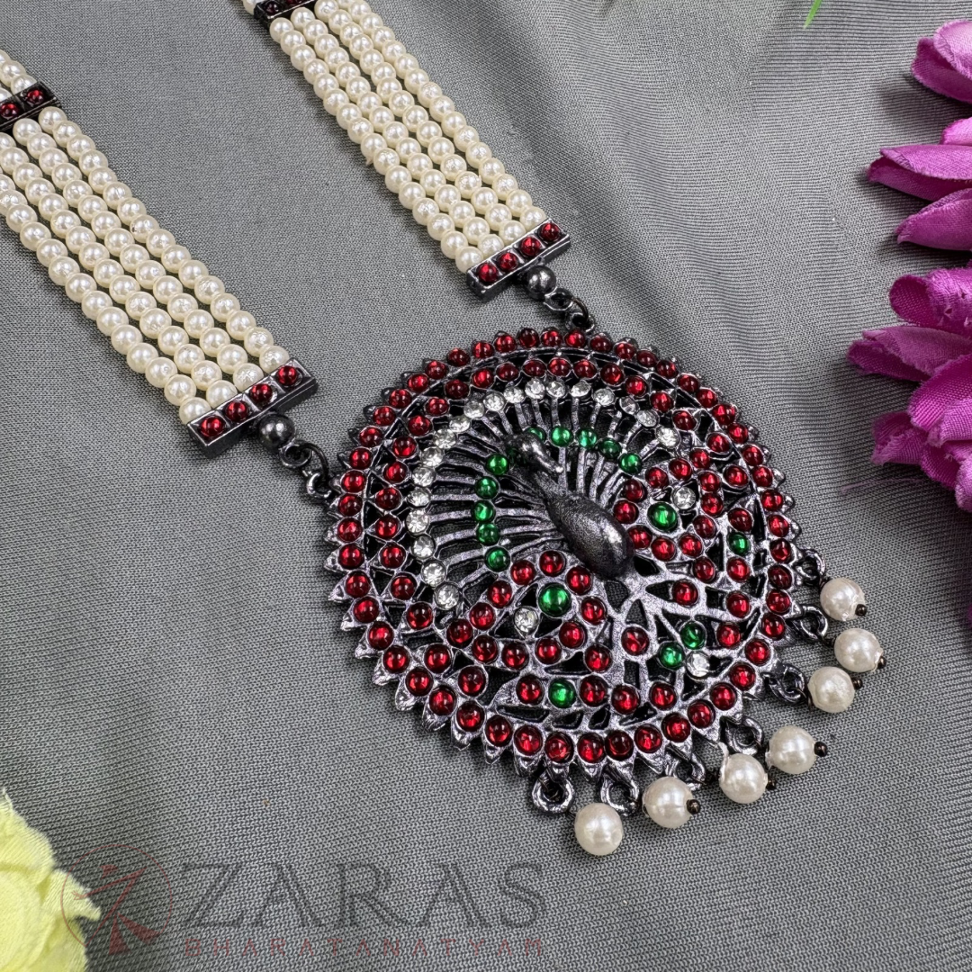 Bharatanatyam Dance Jewellery Black - 4 L Peacock RG Kemp CS Beads image 2