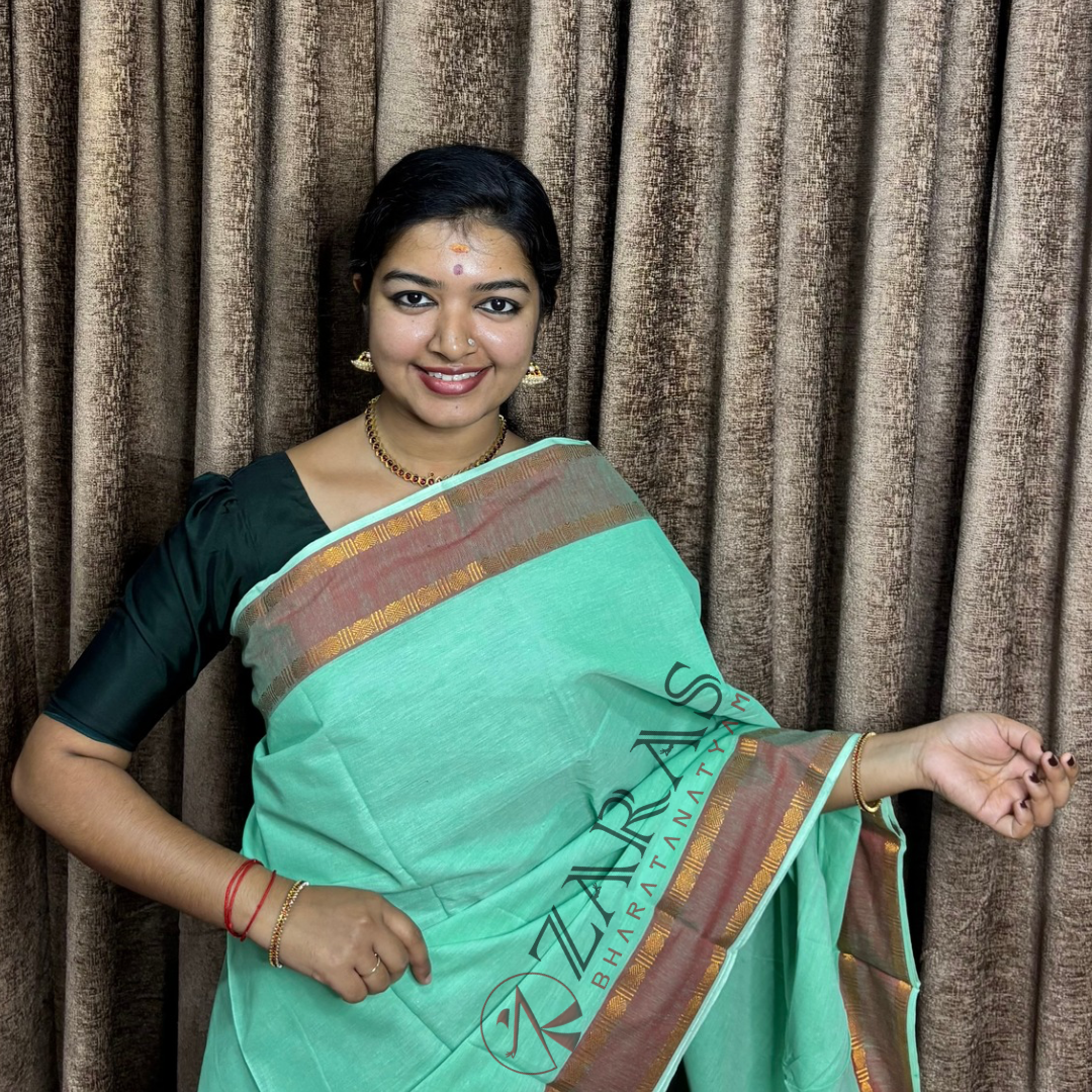 Bharatanatyam Dance Practice Saree - C Green with Copper Double Coin Border image 0