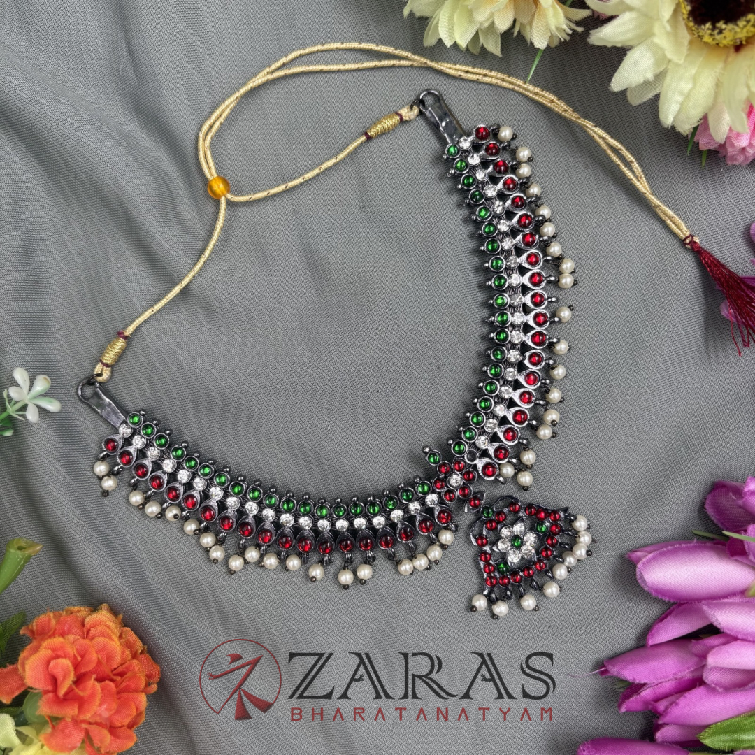 Bharatanatyam Dance Jewellery Black Necklace - Flower RG Kemp Beads image 0