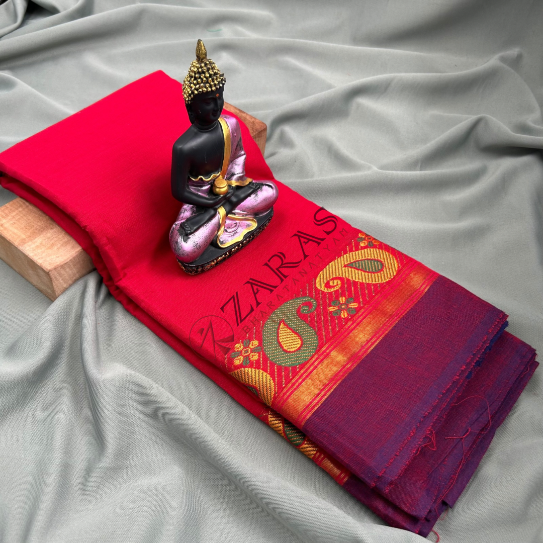 Bharatanatyam Dance Practice Saree - Red Violet Manga Border image 1