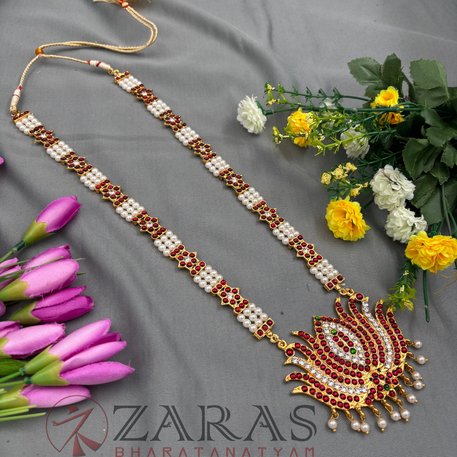 Bharatanatyam Dance Jewellery - Haaram Beads & Lotus RG Kemp CS image 2