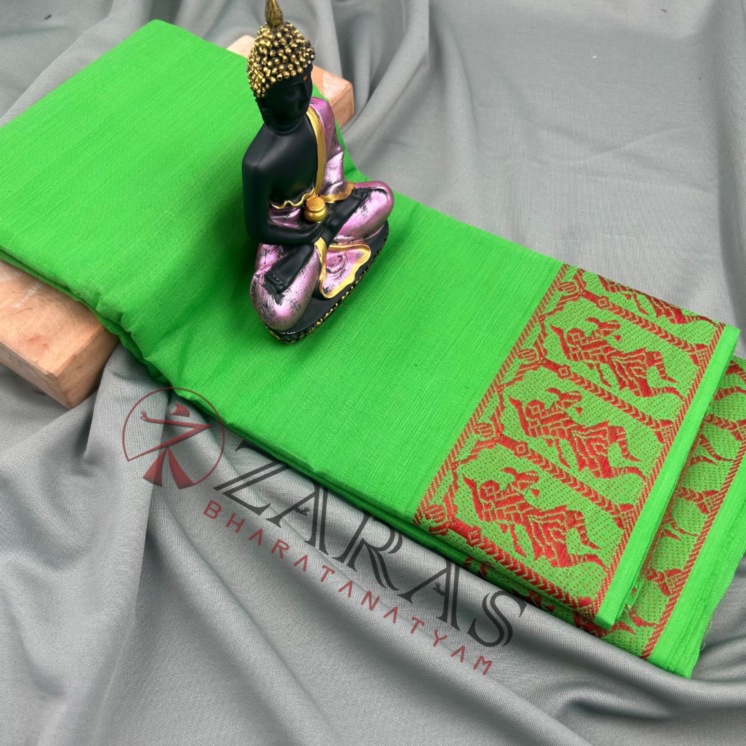 Bharatanatyam Dance Practice Saree - Light Green Red Doll Border image 0
