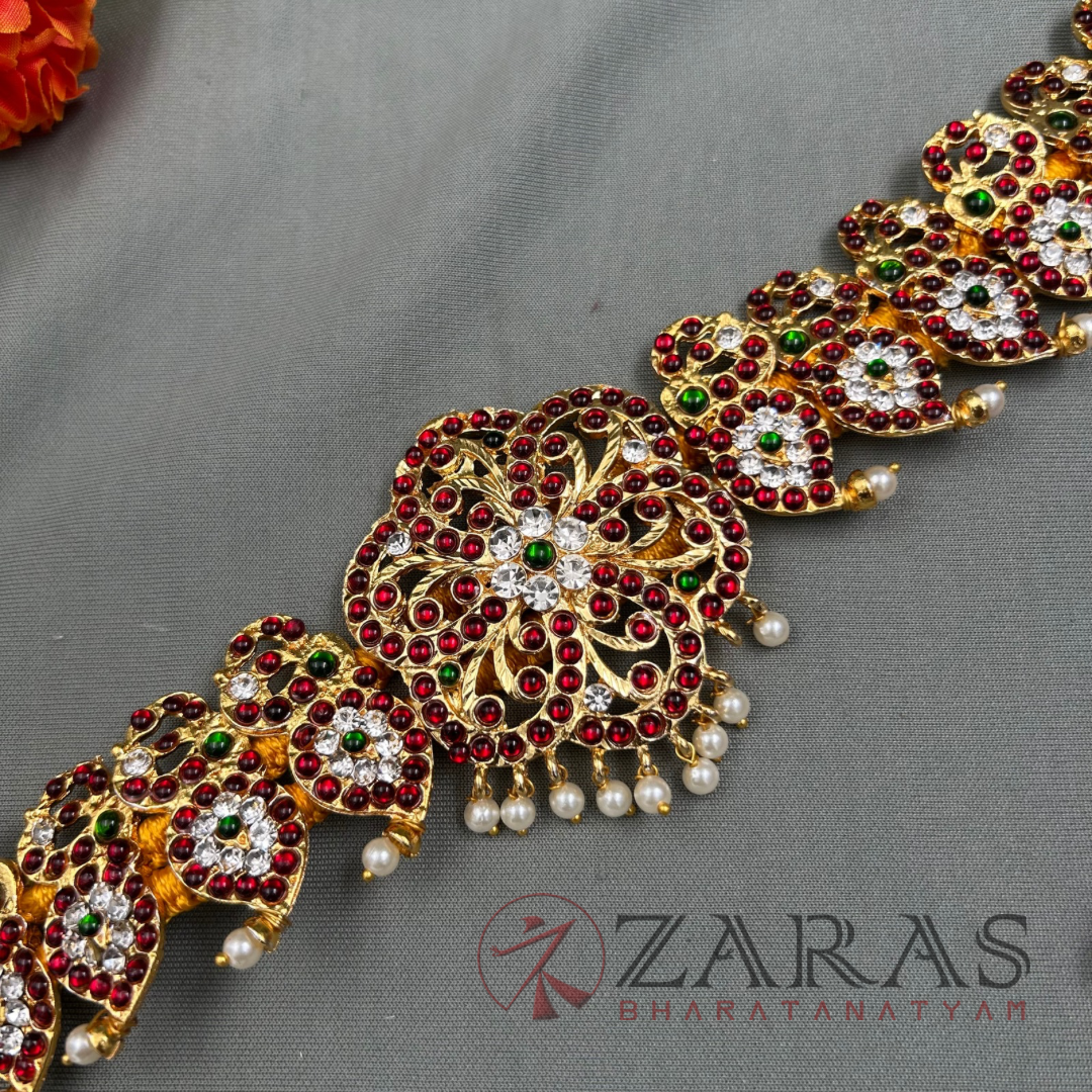 Bharatanatyam Dance Jewellery - Flower RG Kemp CS Hip Belt (Ottiyanam) image 2