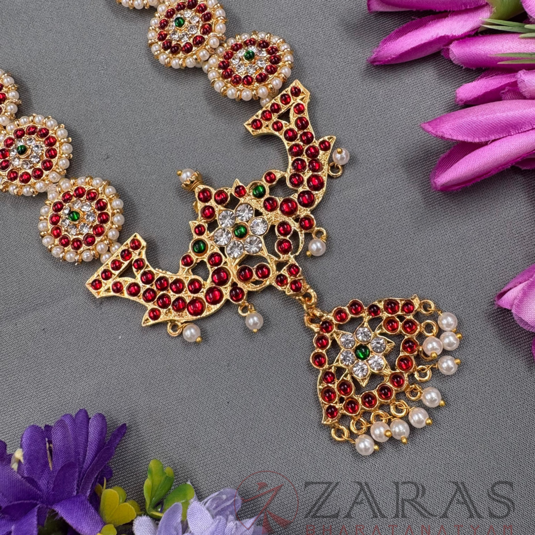 Bharatanatyam Dance Jewellery Haaram - Round Peacock RG Kemp CS Long Haaram image 1