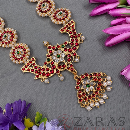 Bharatanatyam Dance Jewellery Haaram - Round Peacock RG Kemp CS Long Haaram image 1