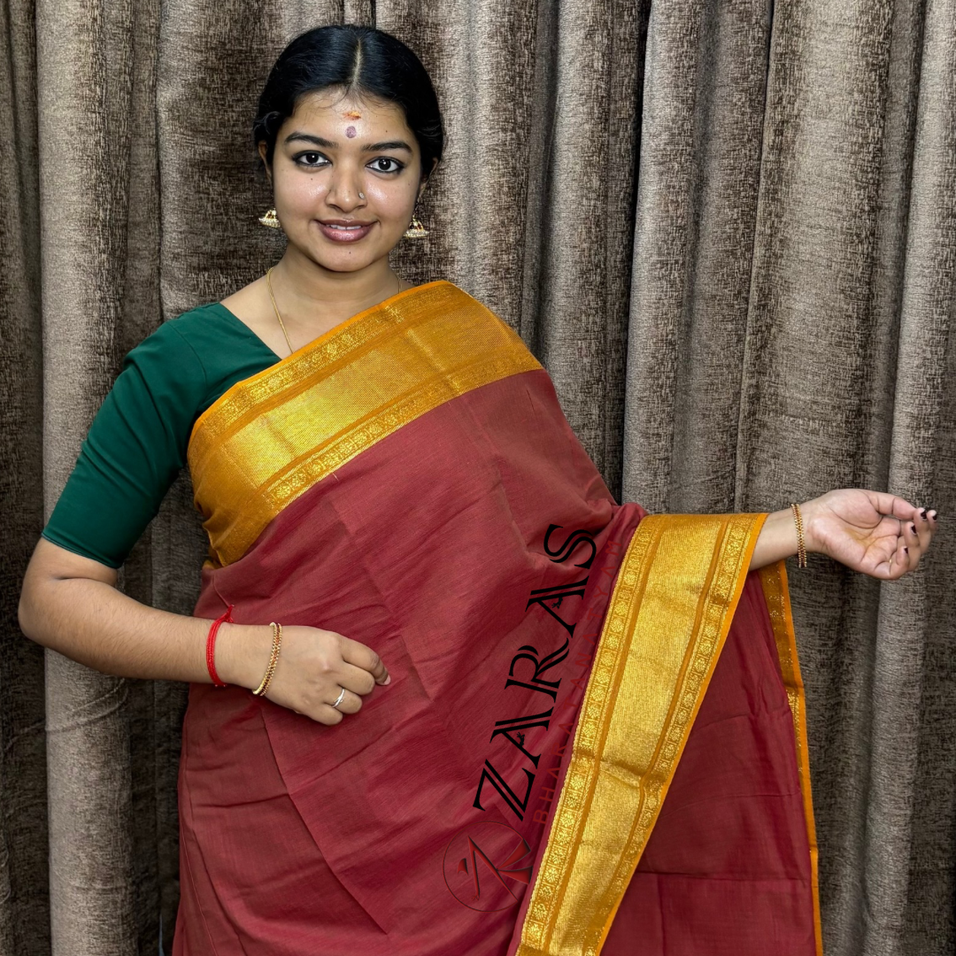 Bharatanatyam Dance Practice Saree - Maroon Gold Double Coin Border image 0