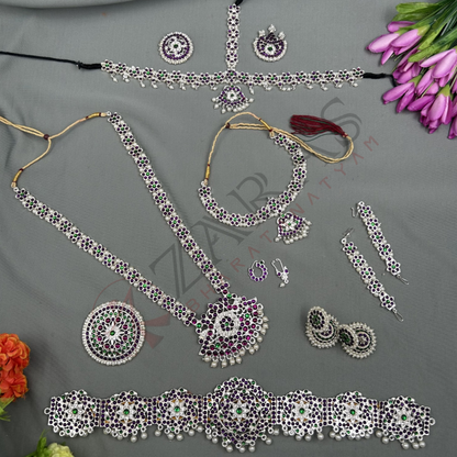 Bharatanatyam Dance Jewellery Silver - Flower Full Set PG Kemp image 0