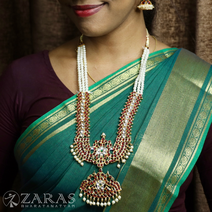 Bharatanatyam Dance Jewellery - 3 Lines Beads with Mee RG Kemp Haaram / Long Chain image 0