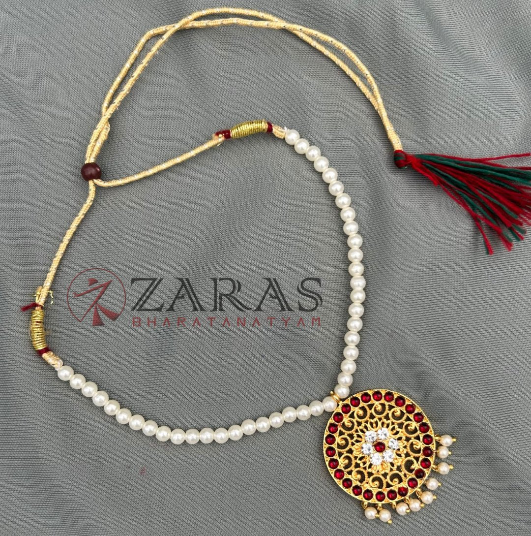 Bharatanatyam Dance Jewellery - Necklace 1 Line Beads Round Red Kemp image 2