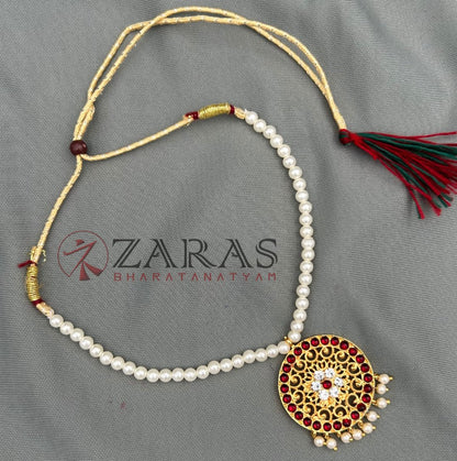 Bharatanatyam Dance Jewellery - Necklace 1 Line Beads Round Red Kemp image 2