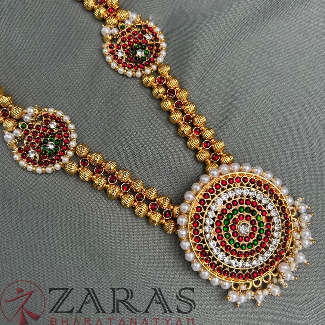 Bharatanatyam Dance Jewellery - Moon with Round Beads RG Kemp Haaram / Long Chain image 1