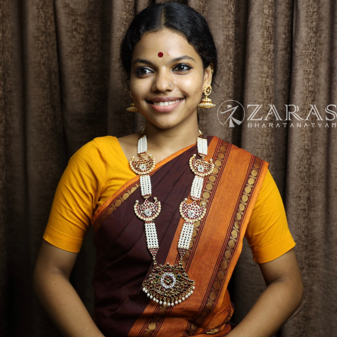 Bharatanatyam Dance Jewellery - 4 Lines Beads Moon RG Kemp Haaram / Long Chain image 1