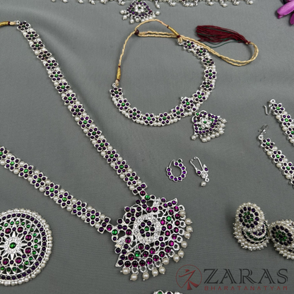 Bharatanatyam Dance Jewellery Silver - Flower Full Set PG Kemp image 3