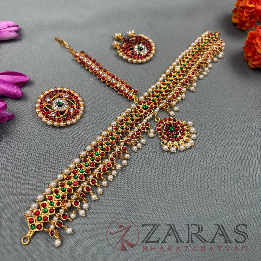 Bharatanatyam Dance Jewellery - Headset Round V RG Kemp Beads CS image 1