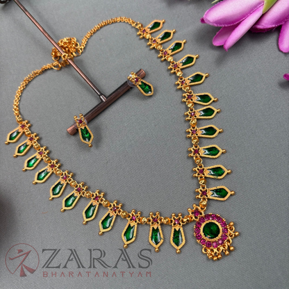 Bharatanatyam Dance Jewellery Haaram - Round V Enamal Maalai / Stort Haaram with Kammal image 0