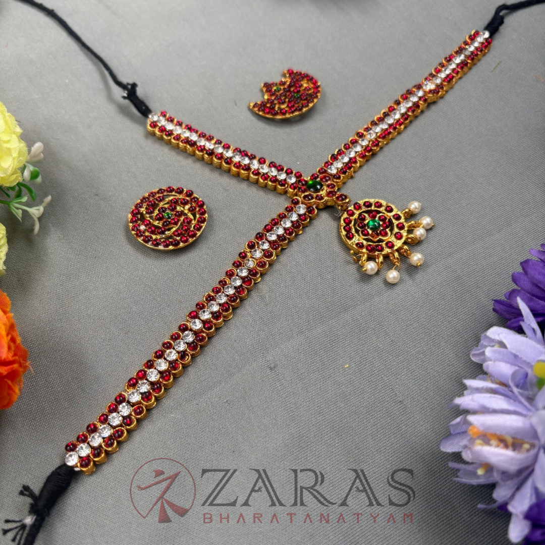 Bharatanatyam Dance Jewellery - Headset Round S Sow RG Kemp Beads CS image 1