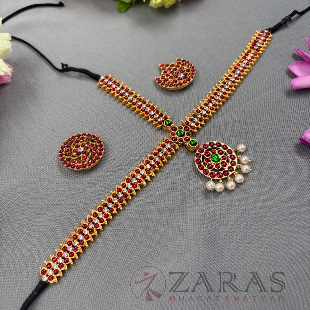 Bharatanatyam Dance Jewellery - Headset Round S Sow RG Kemp Beads CS image 1
