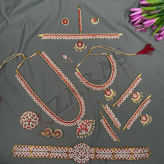 Bharatanatyam Dance Jewellery - Manga Full Set White Red Stone image 0