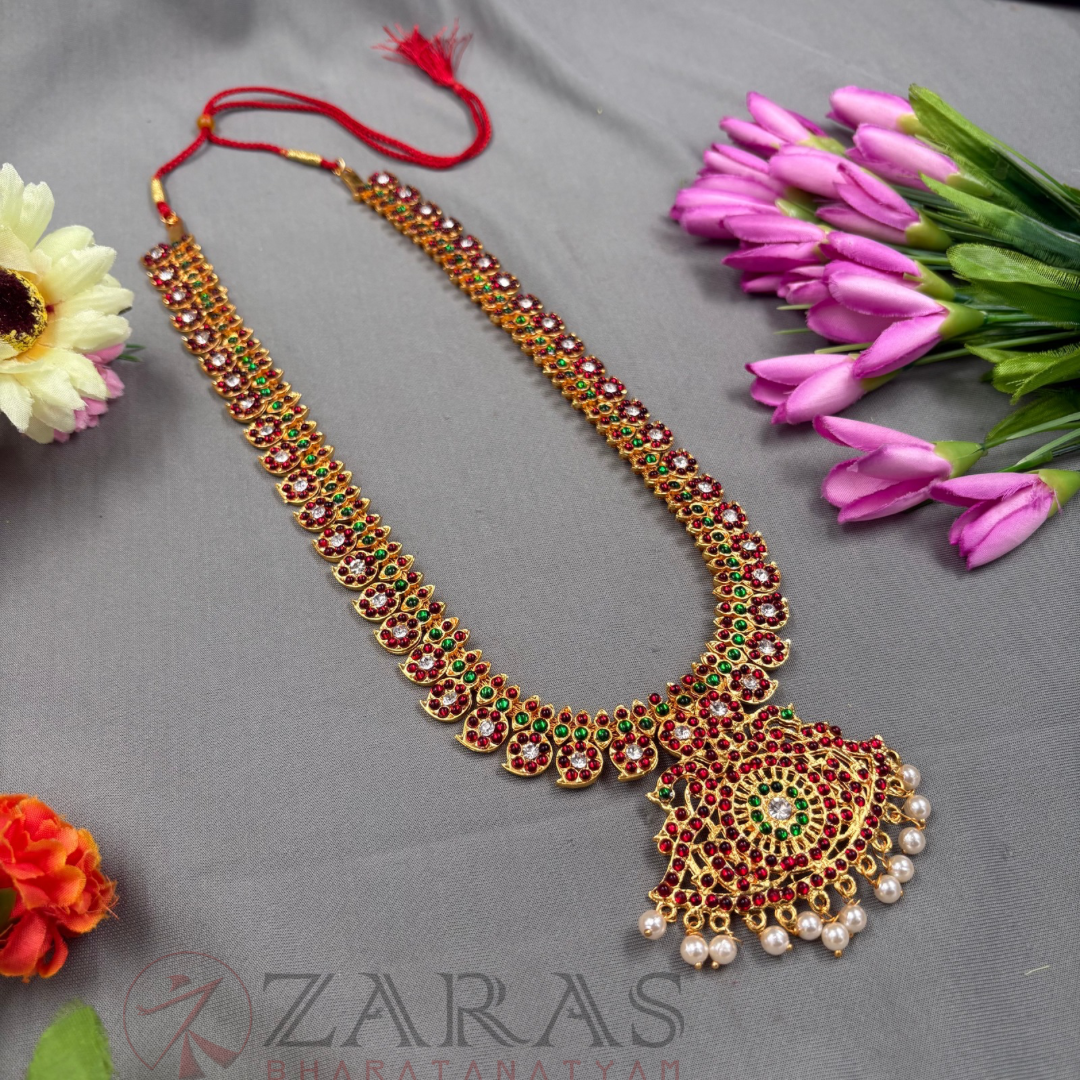 Bharatanatyam Dance Jewellery Haaram - Manga RG Kemp Maalai / Long Beads image 1