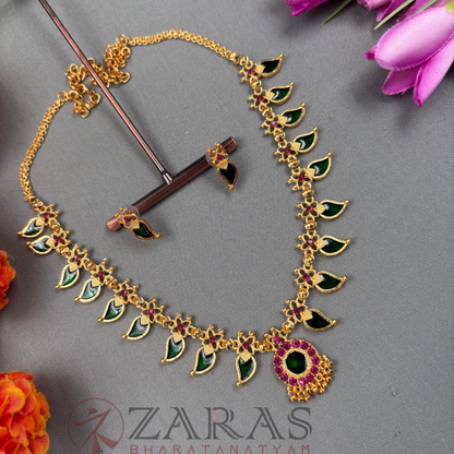 Bharatanatyam Dance Jewellery Necklace - Round Manga Enamal with Kammal image 0