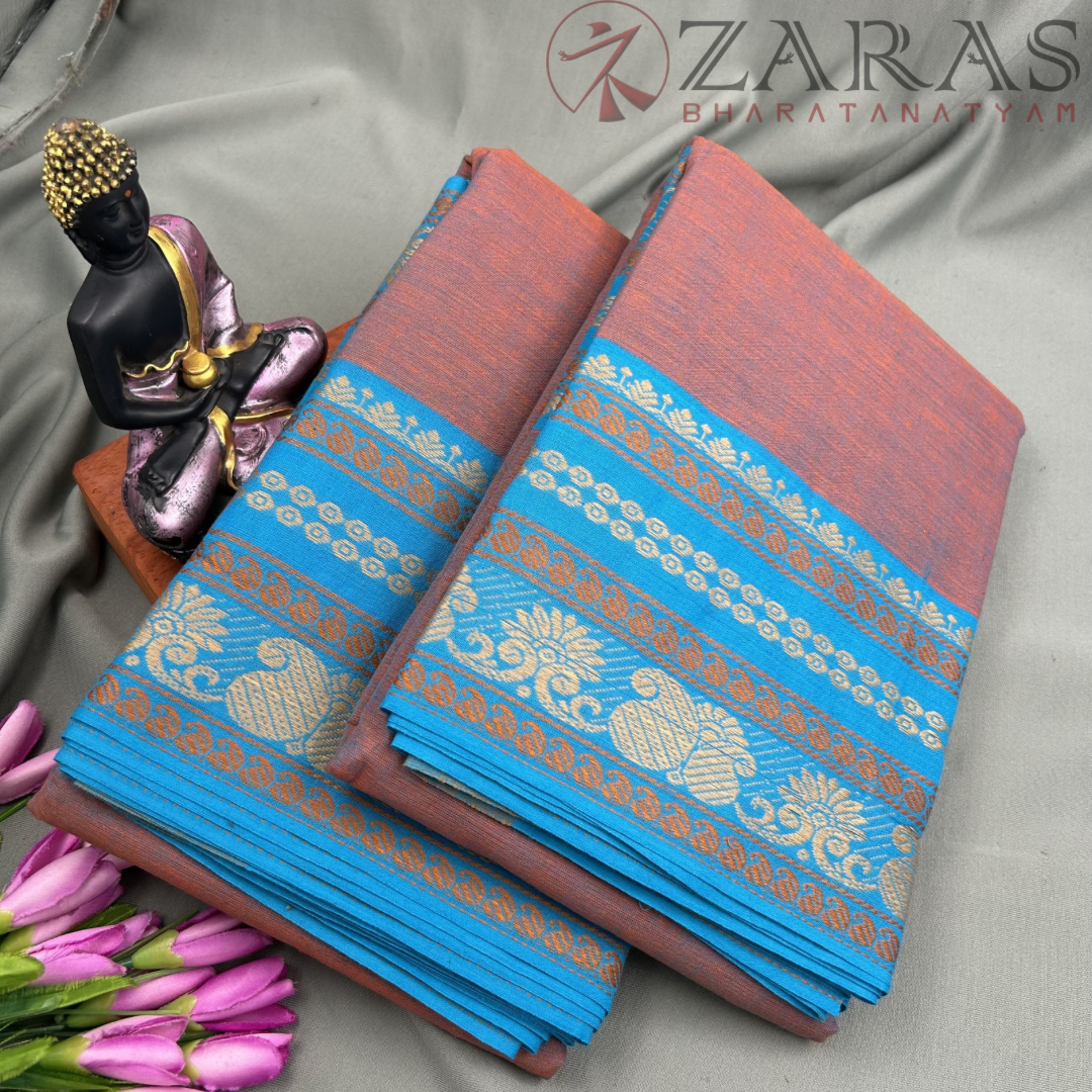 Bharatanatyam Dance Practice Saree - Sandal Mix L Blue Manga Border (6 mtr) image 1