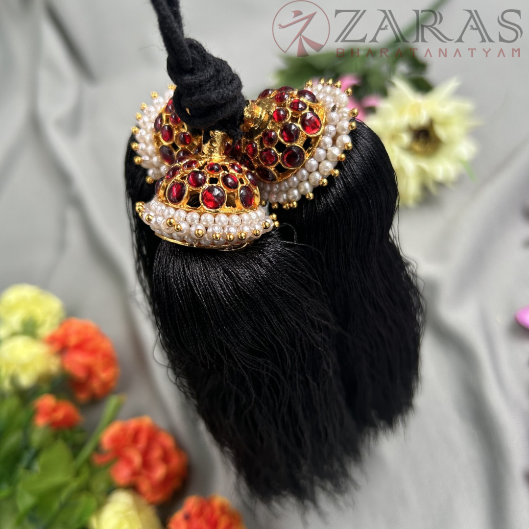 Bharatanatyam Dance Jewellery - Kemp Kunjalam 3 Line Hair Type image 0
