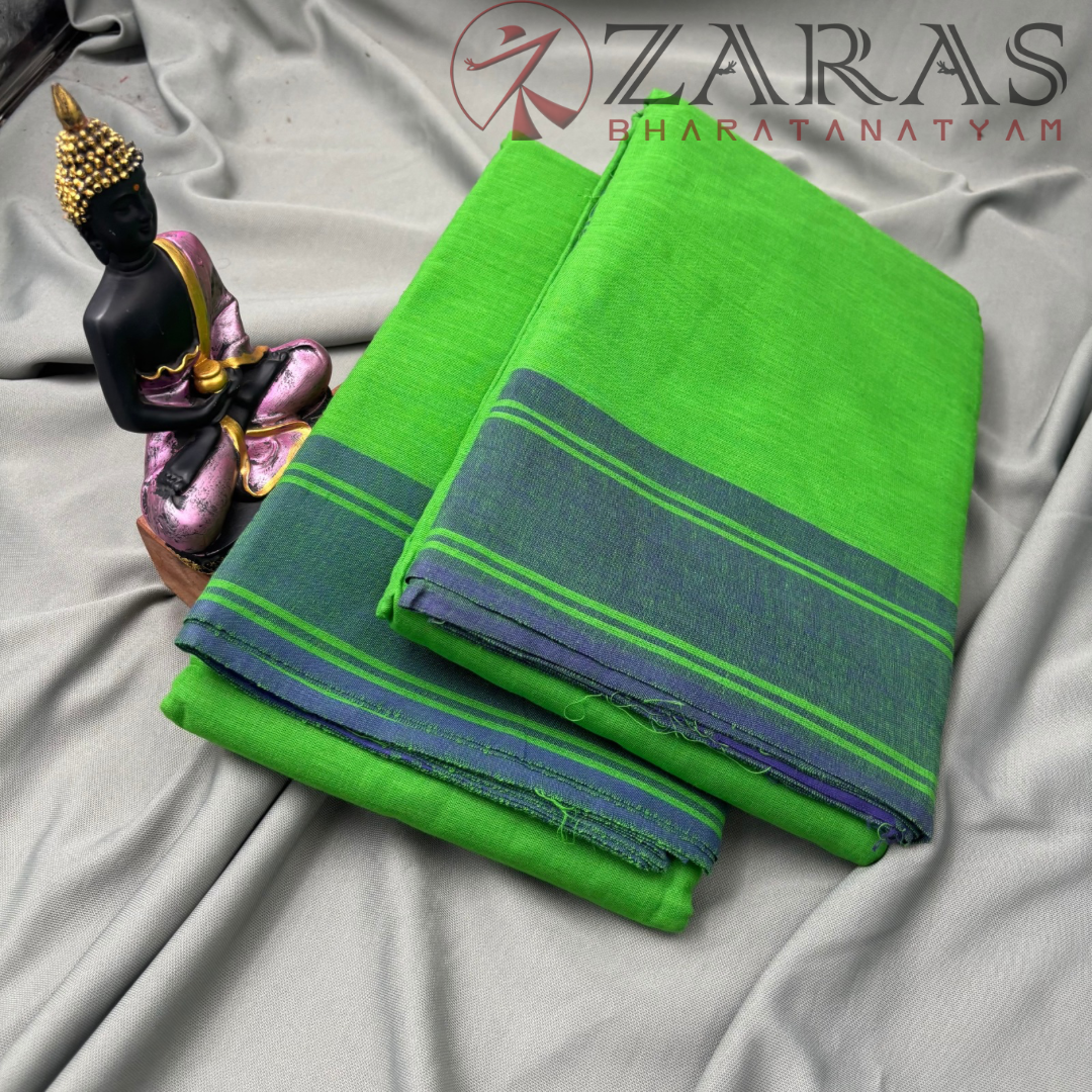 Bharatanatyam Dance Practice Saree - Green With Blue Plain Border image 2