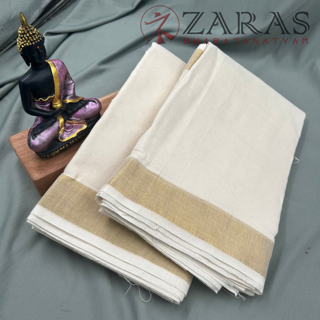Bharatanatyam Dance Practice Saree -  White with Gold Plain Border image 1