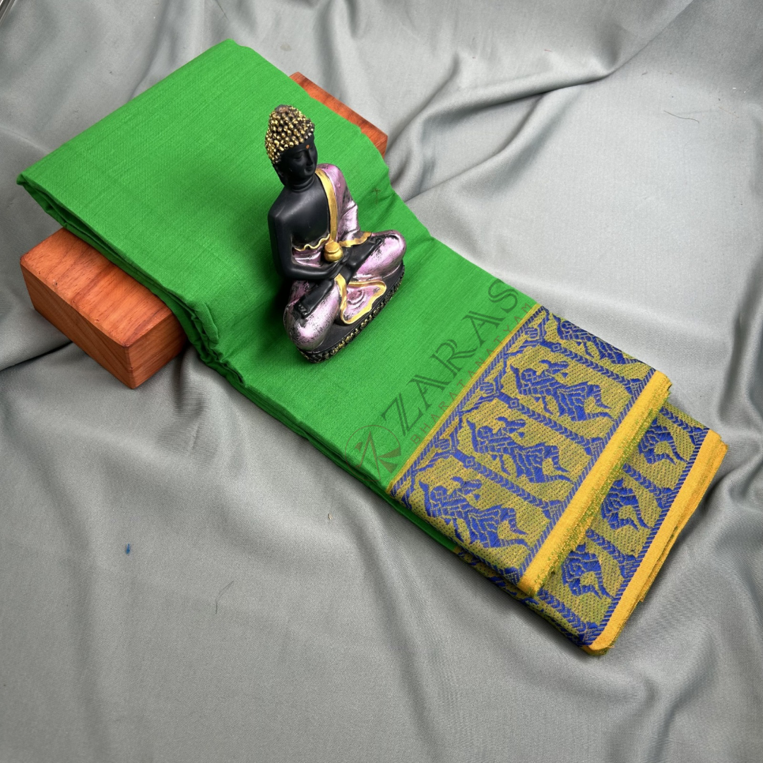 Bharatanatyam Dance Practice Saree - L Green with Blue Doll Border image 0