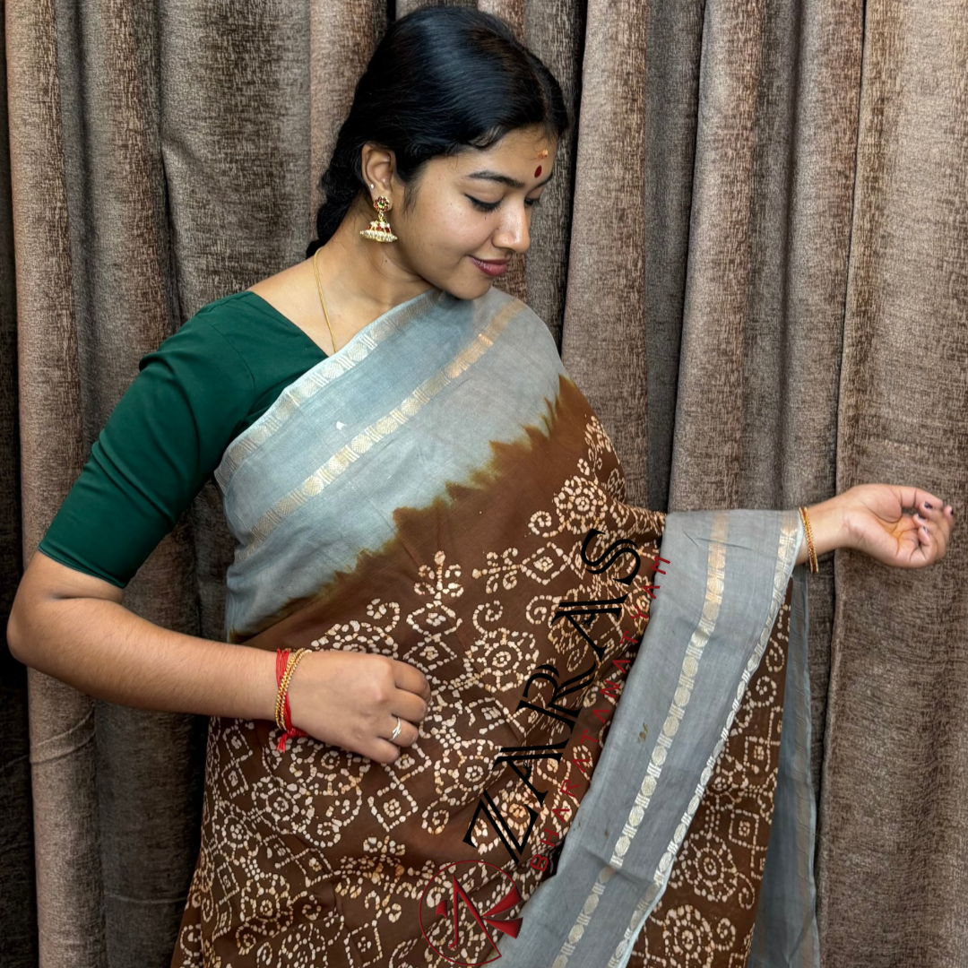 Bharatanatyam Dance Practice Saree - L Brown with Grey Bandini Saree image 0