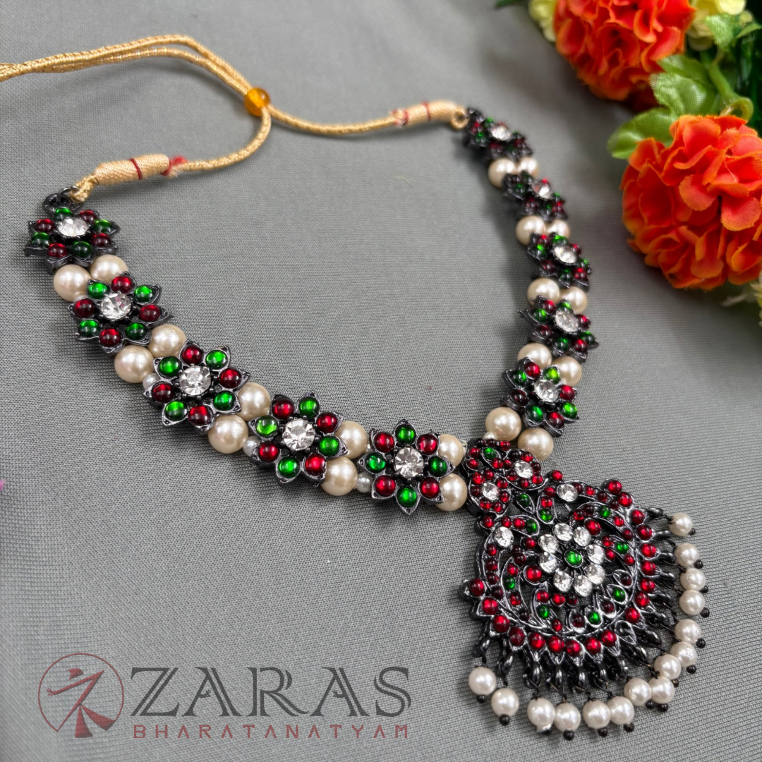 Bharatanatyam Dance Jewellery Black - Necklace Flower Kemp CS Pearls image 1