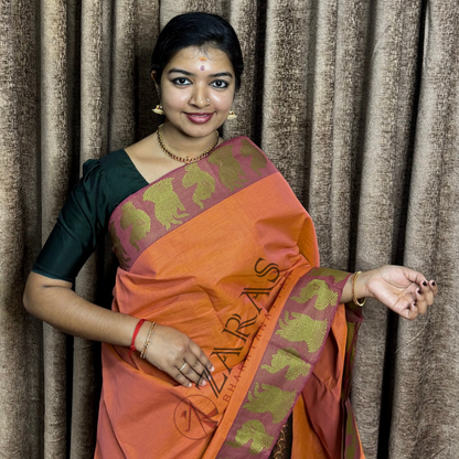 Bharatanatyam Dance Practice Saree - Mustard Orange with Maroon Mudra Border image 0