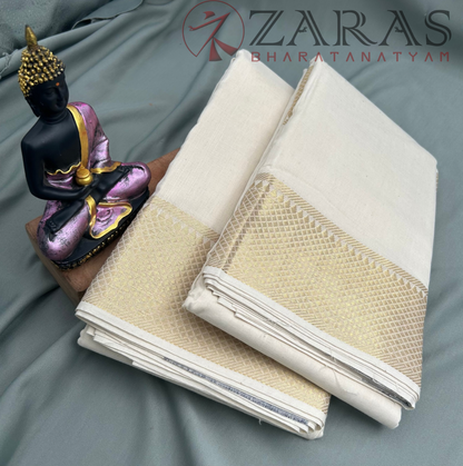 Bharatanatyam Dance Practice Saree - White with Gold Temple Border image 1